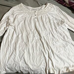 Basic Editions White Lace Accent Blouse